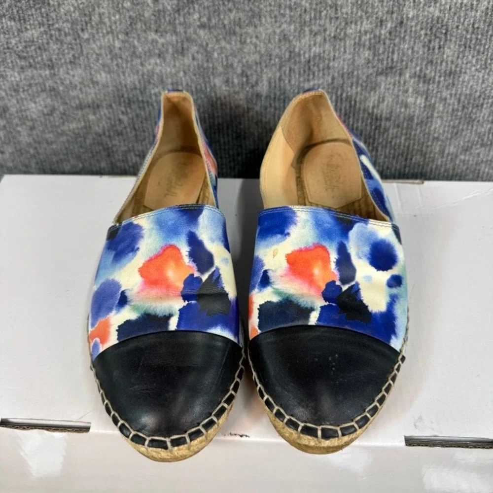 Loeffler Randall Mara Watercolor Floral Leather Espadrille Flats Black Cap Toe 8